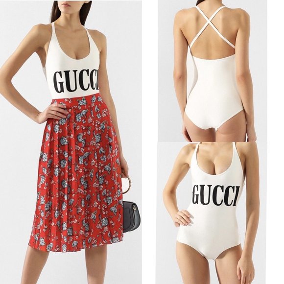 Gucci Swim Nwt Gucci 5899 Logo Back Cross Swimsuit Swimwear Nylon